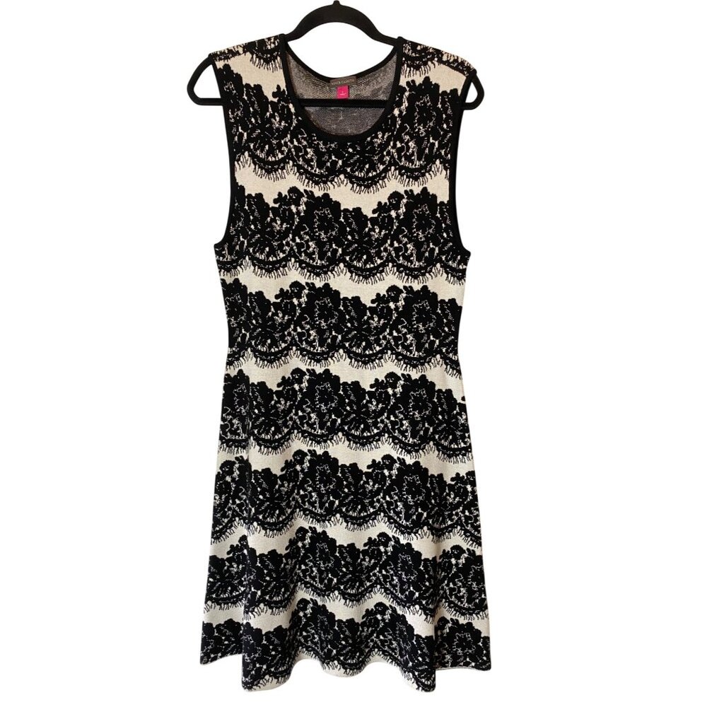Vince Camuto Dress Sleeveless Lace Pattern Black & White Large
